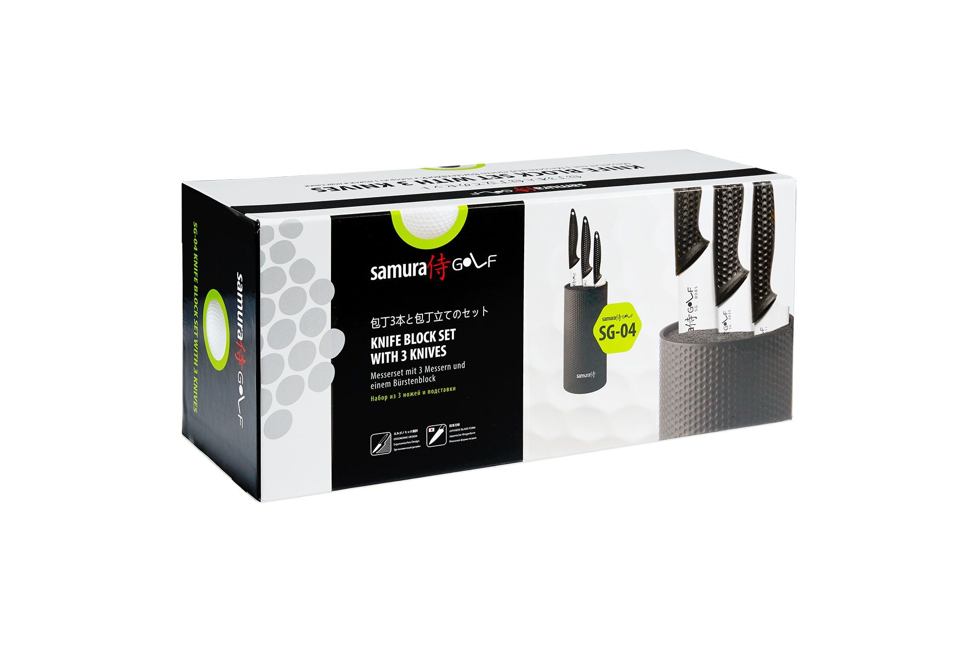 Samura Golf Knife block set with 3 kitchen knives: nóż do obierania, nóż uniwersalny, nóż szefa and holder 225 mm