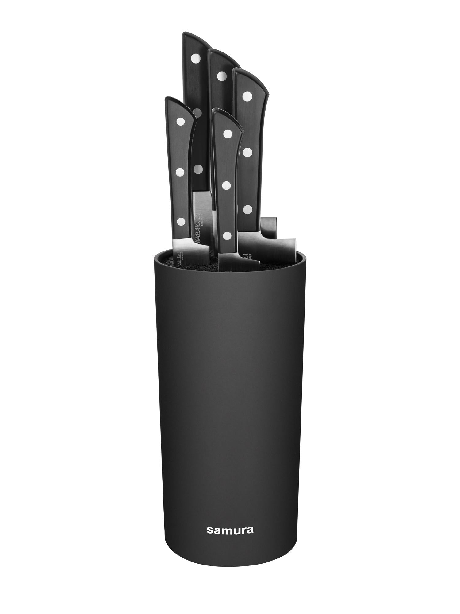 Samura Brush block for knives with soft touch coating, 11x11x22.5 cm, czarny color